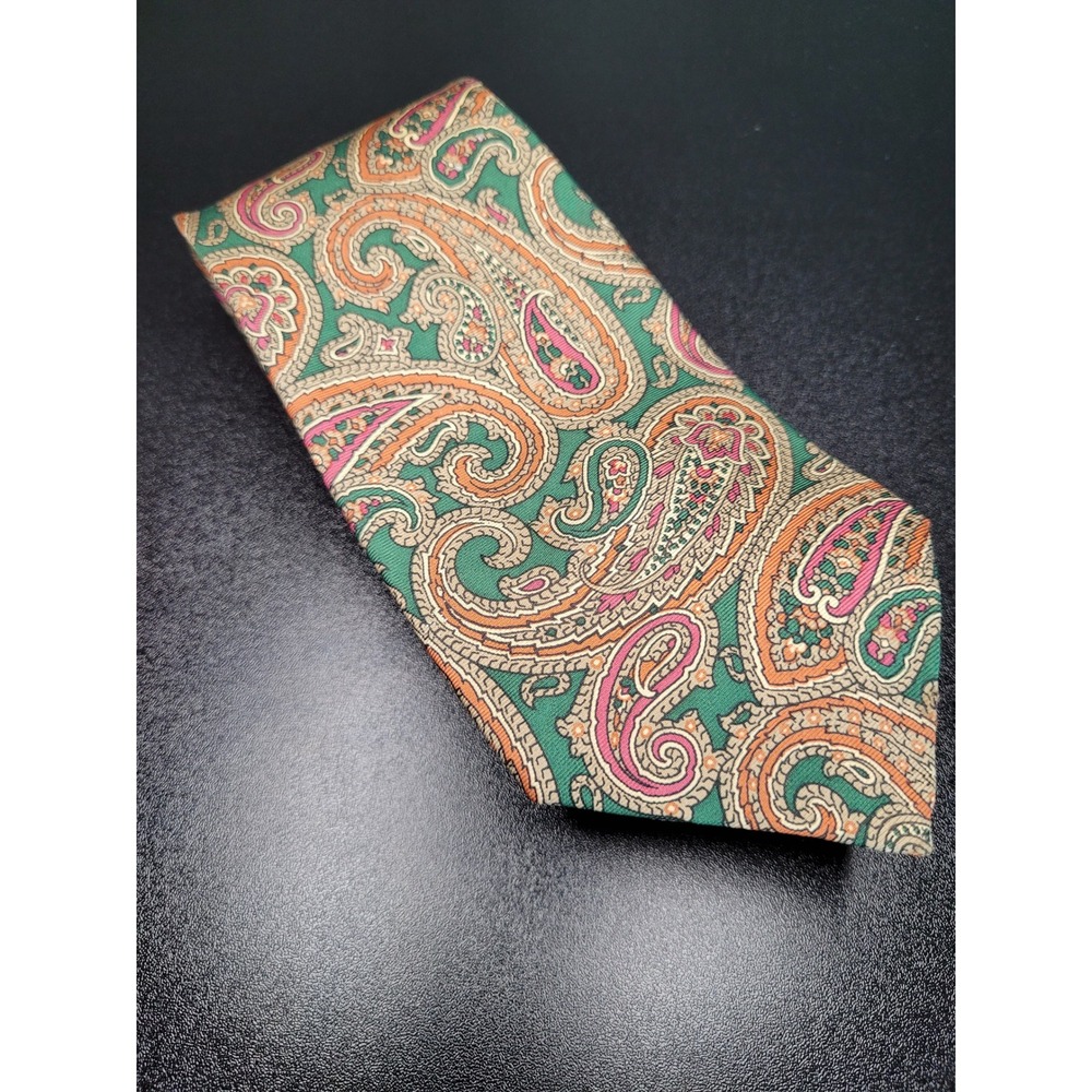 Chaps Ralph Lauren Men's Necktie Green Paisley Silk 3.75" x 57" Good